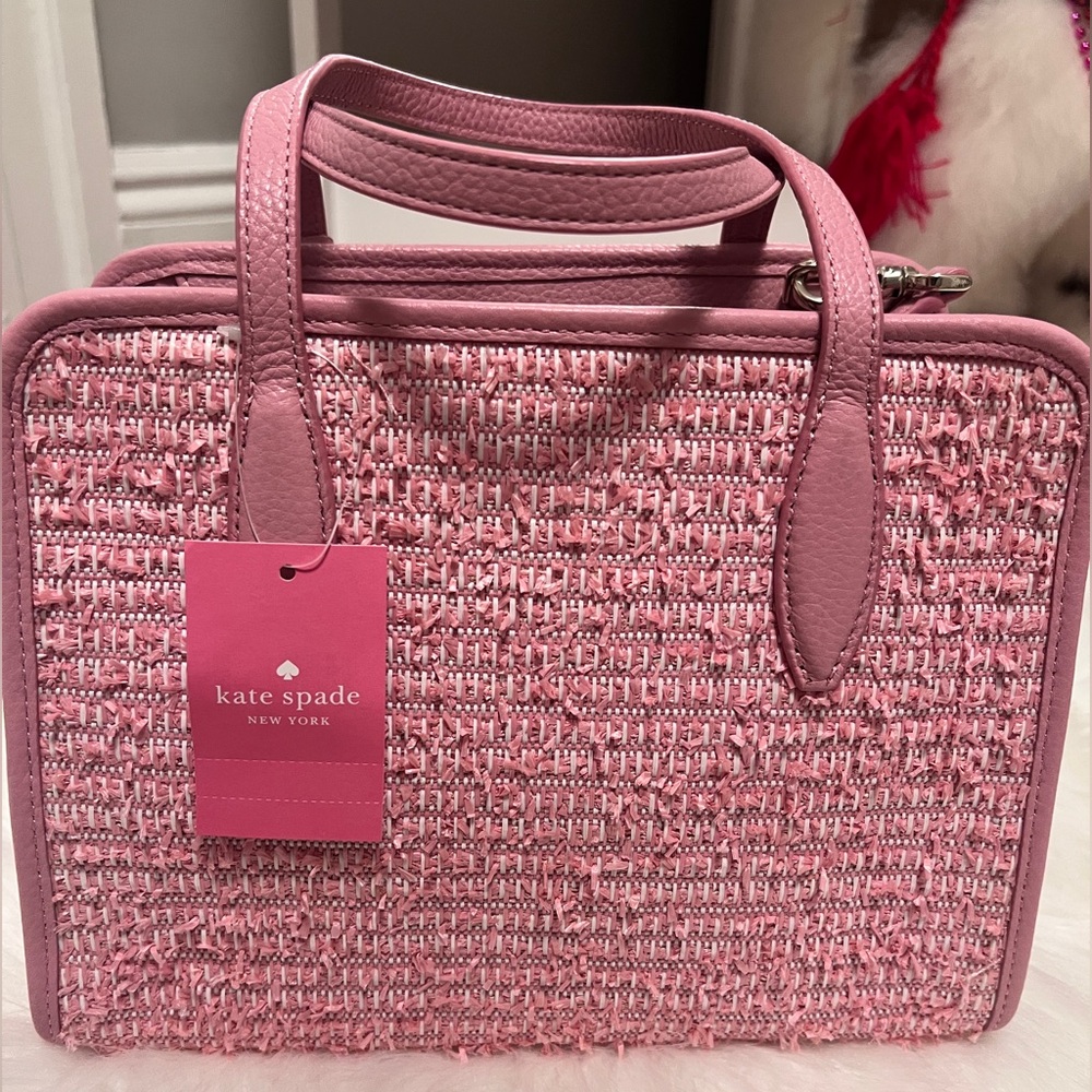 Kate Spade Rowe Summer Tweed small Top Zip Satchel in Pink - Picture 3 of 5